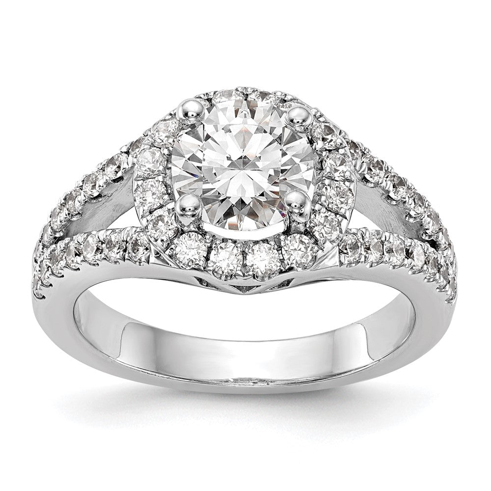 14K White Gold Round Simulated Diamond Halo Engagement Ring