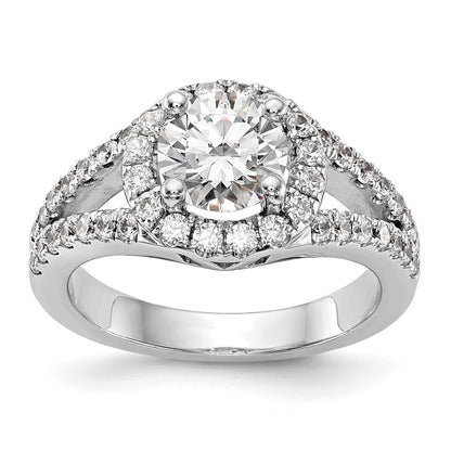 14K White Gold Round Simulated Diamond Halo Engagement Ring