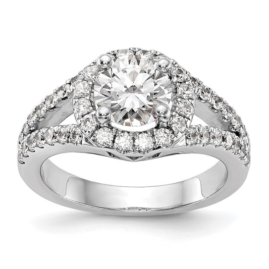 14K White Gold Round Simulated Diamond Halo Engagement Ring