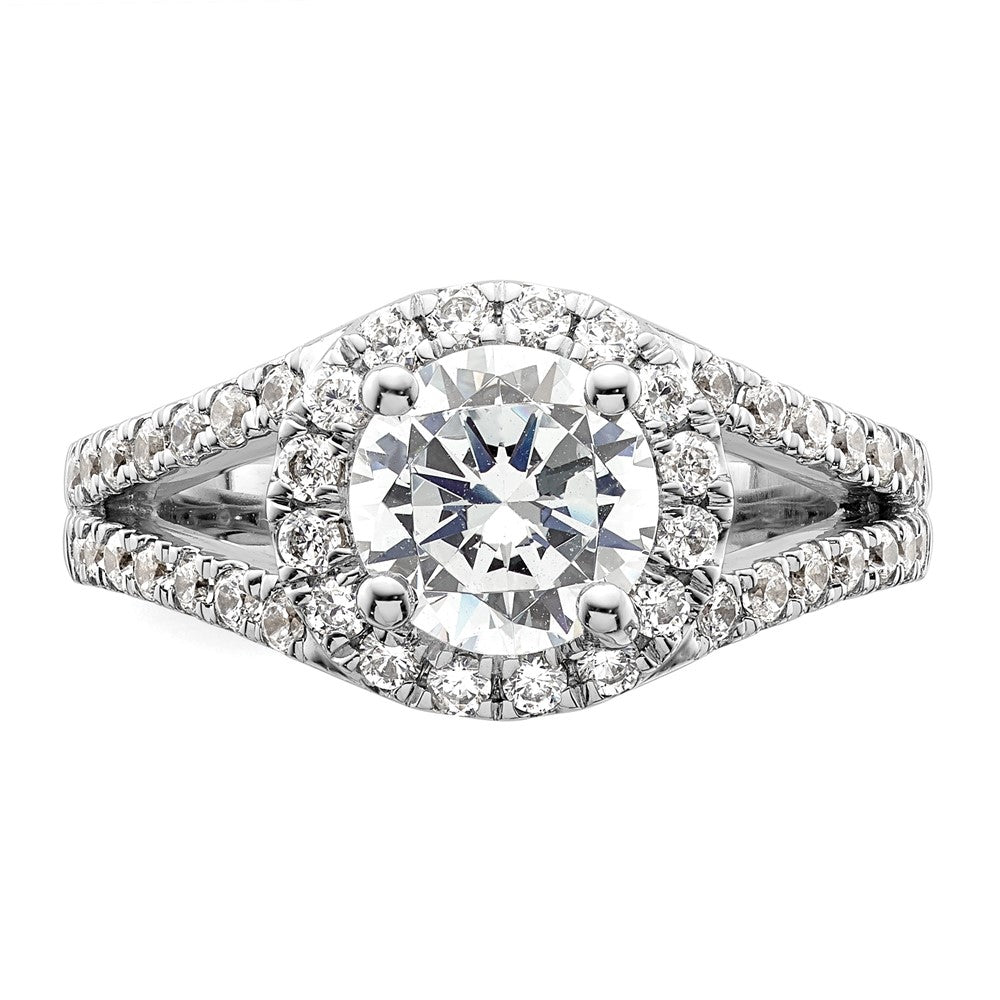 14K White Gold Round Simulated Diamond Halo Engagement Ring