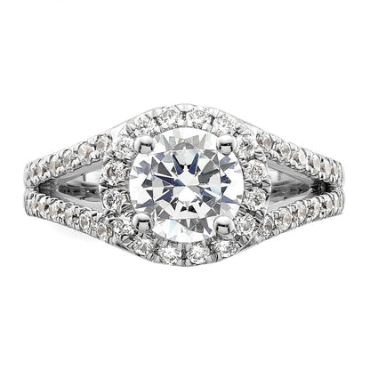 14K White Gold Round Simulated Diamond Halo Engagement Ring