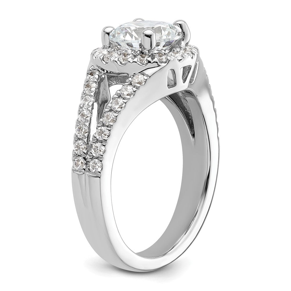 14K White Gold Round Simulated Diamond Halo Engagement Ring