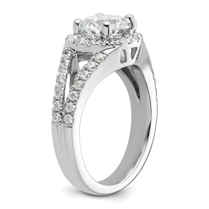 14K White Gold Round Simulated Diamond Halo Engagement Ring