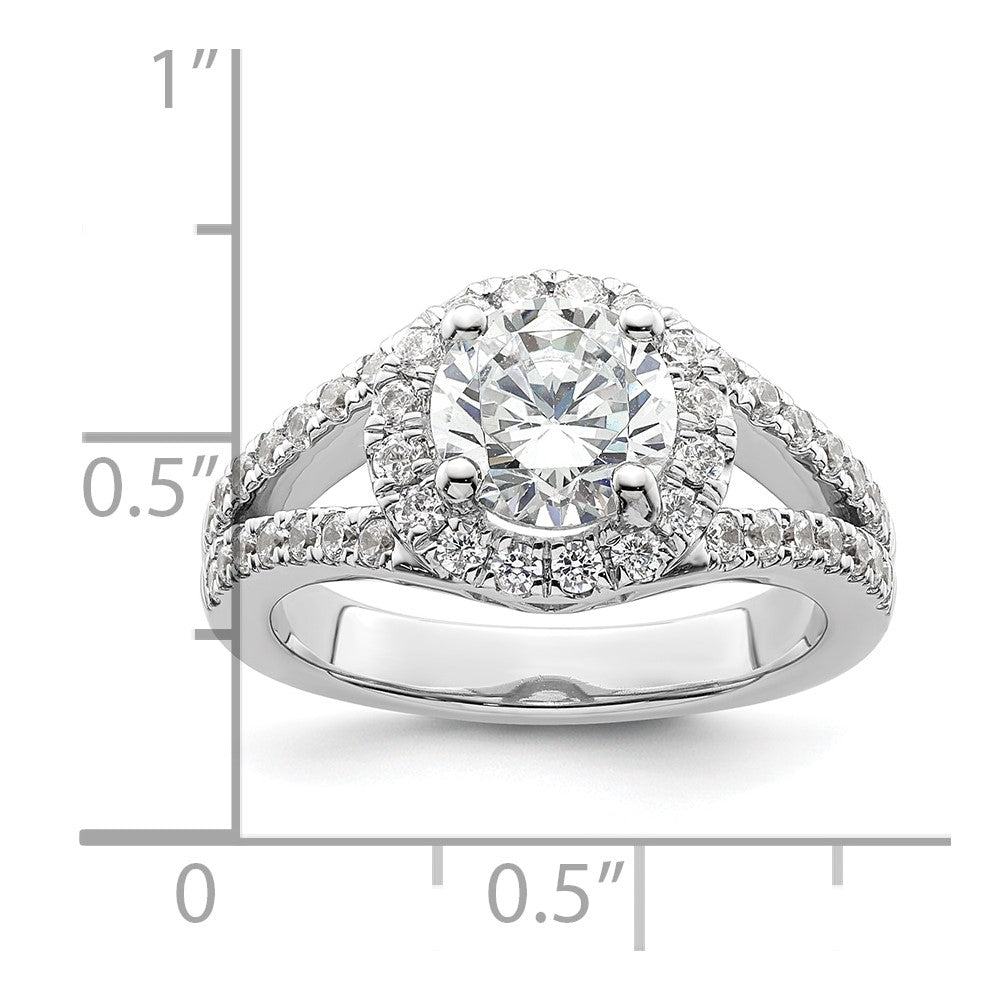 14K White Gold Round Simulated Diamond Halo Engagement Ring