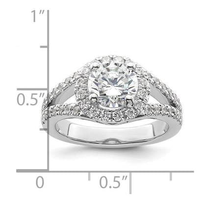 14K White Gold Round Simulated Diamond Halo Engagement Ring