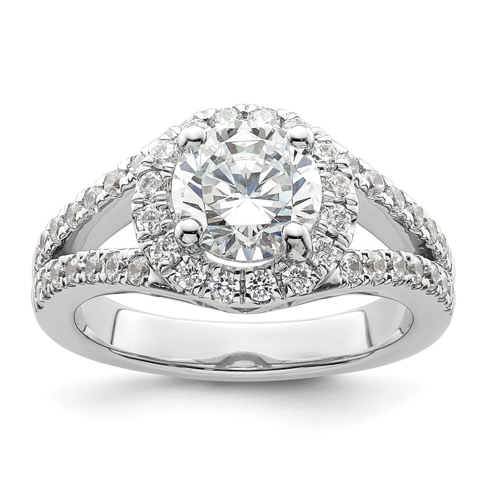 14K White Gold Round Simulated Diamond Halo Engagement Ring