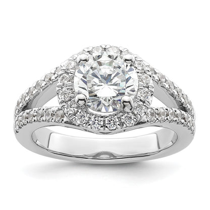 14K White Gold Round Simulated Diamond Halo Engagement Ring
