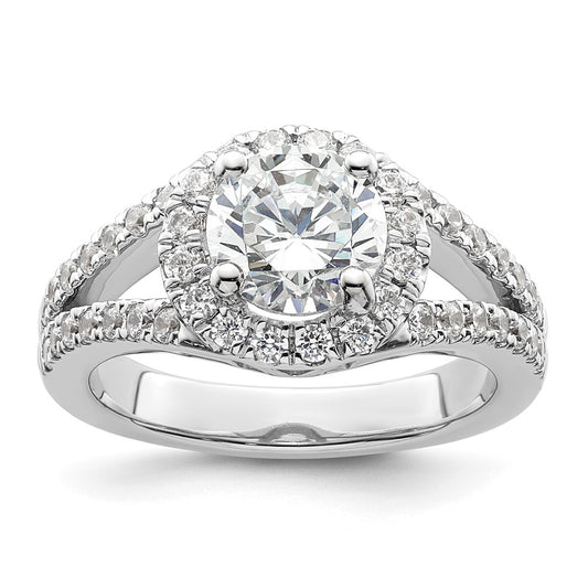 14K White Gold Round Simulated Diamond Halo Engagement Ring