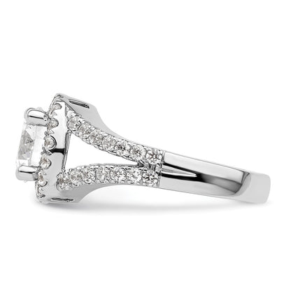 14K White Gold Round Simulated Diamond Halo Engagement Ring