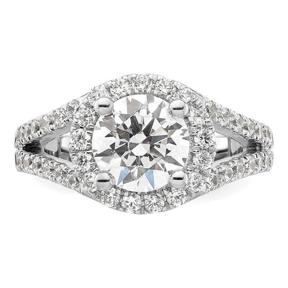 14K White Gold Round Simulated Diamond Halo Engagement Ring