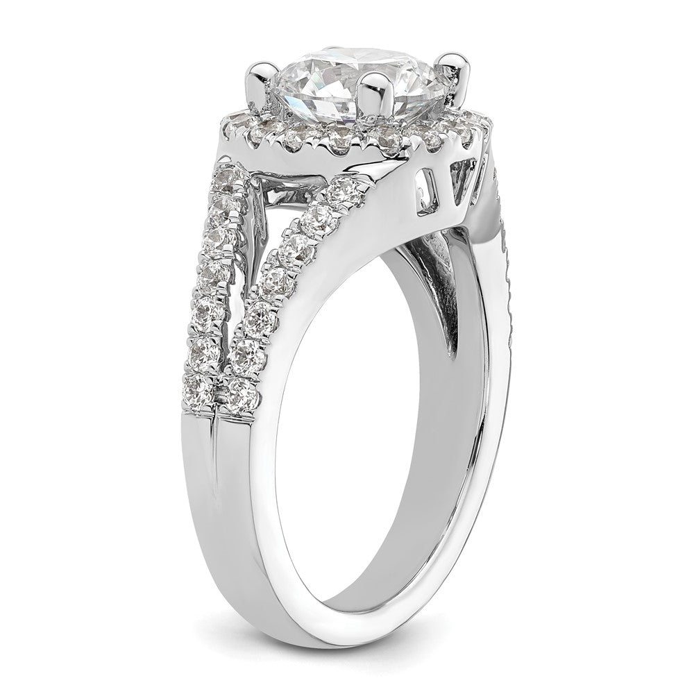 14K White Gold Round Simulated Diamond Halo Engagement Ring