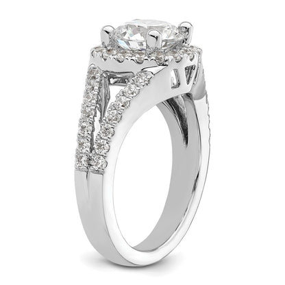 14K White Gold Round Simulated Diamond Halo Engagement Ring