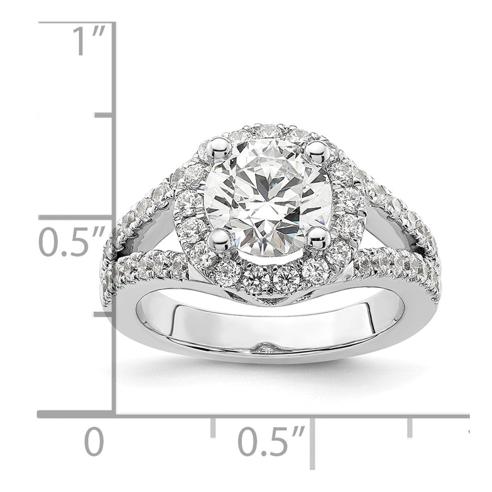 14K White Gold Round Simulated Diamond Halo Engagement Ring
