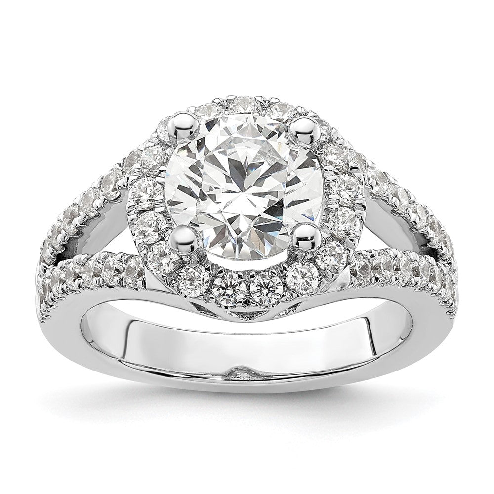 14K White Gold Round Simulated Diamond Halo Engagement Ring