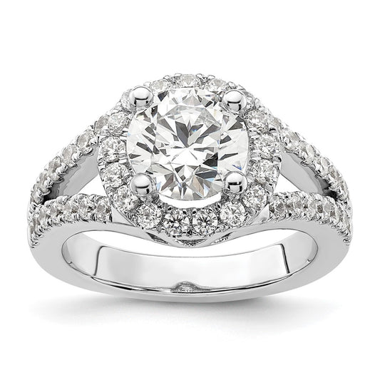 14K White Gold Round Simulated Diamond Halo Engagement Ring