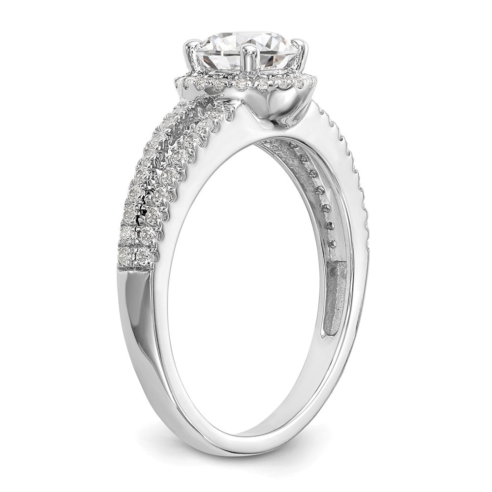 14K White Gold Round Simulated Diamond Halo Engagement Ring