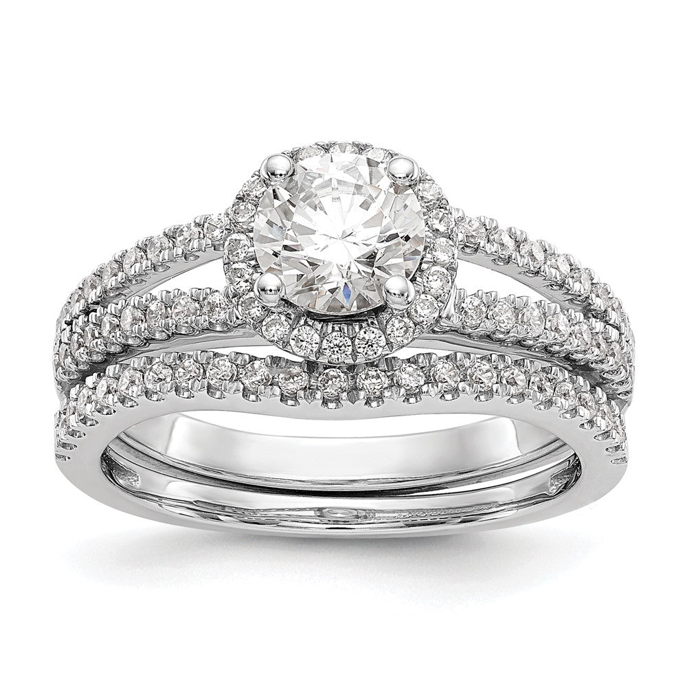 14K White Gold Round Simulated Diamond Halo Engagement Ring