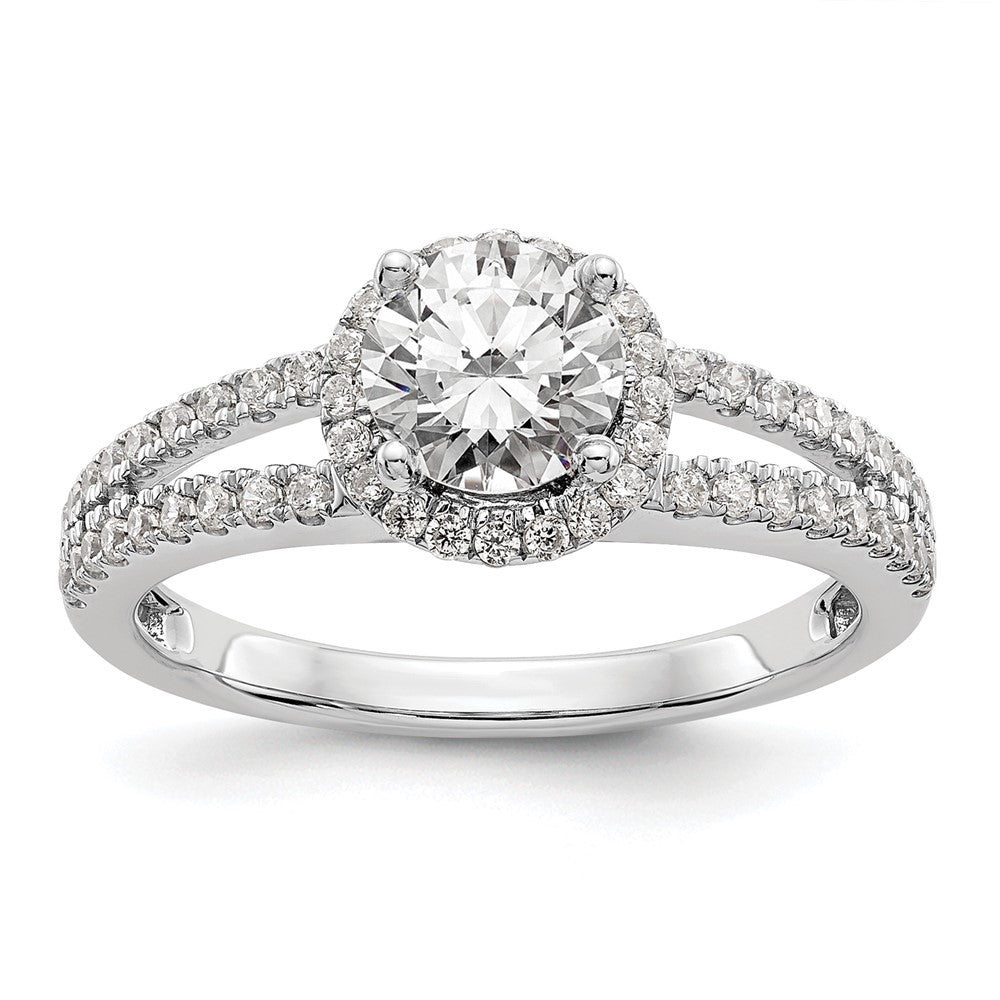 14K White Gold Round Simulated Diamond Halo Engagement Ring