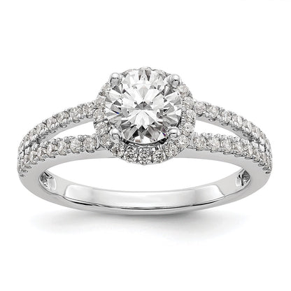 14K White Gold Round Simulated Diamond Halo Engagement Ring