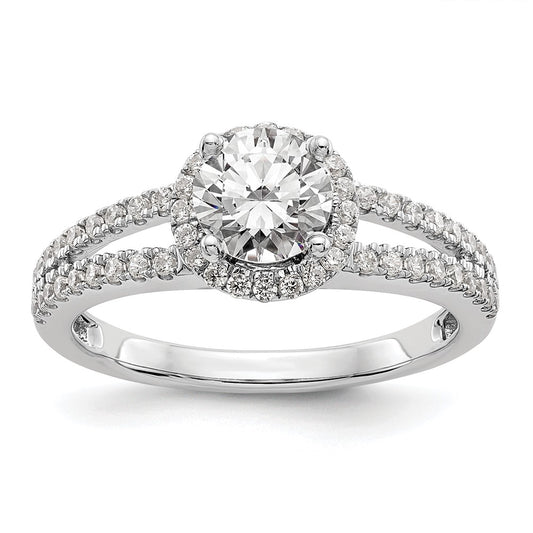 14K White Gold Round Simulated Diamond Halo Engagement Ring