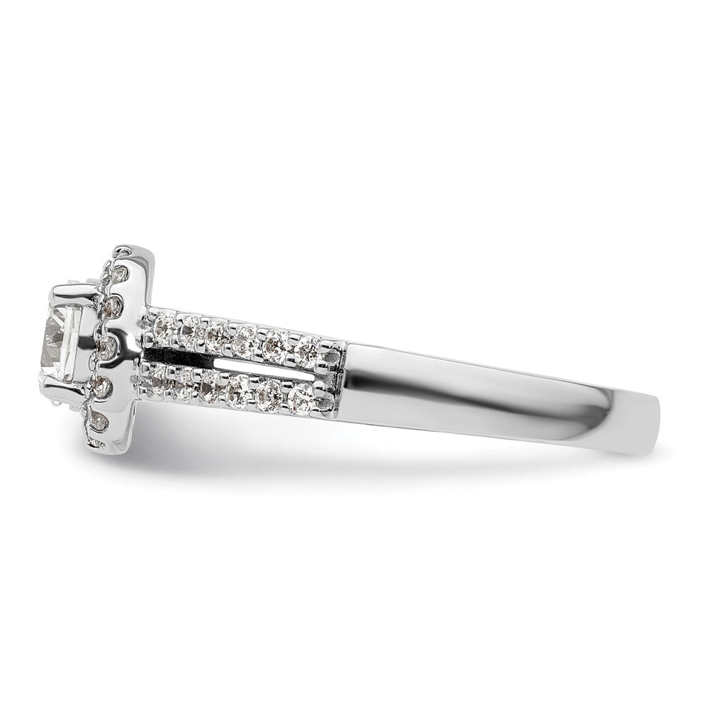 14K White Gold Round Simulated Diamond Halo Engagement Ring