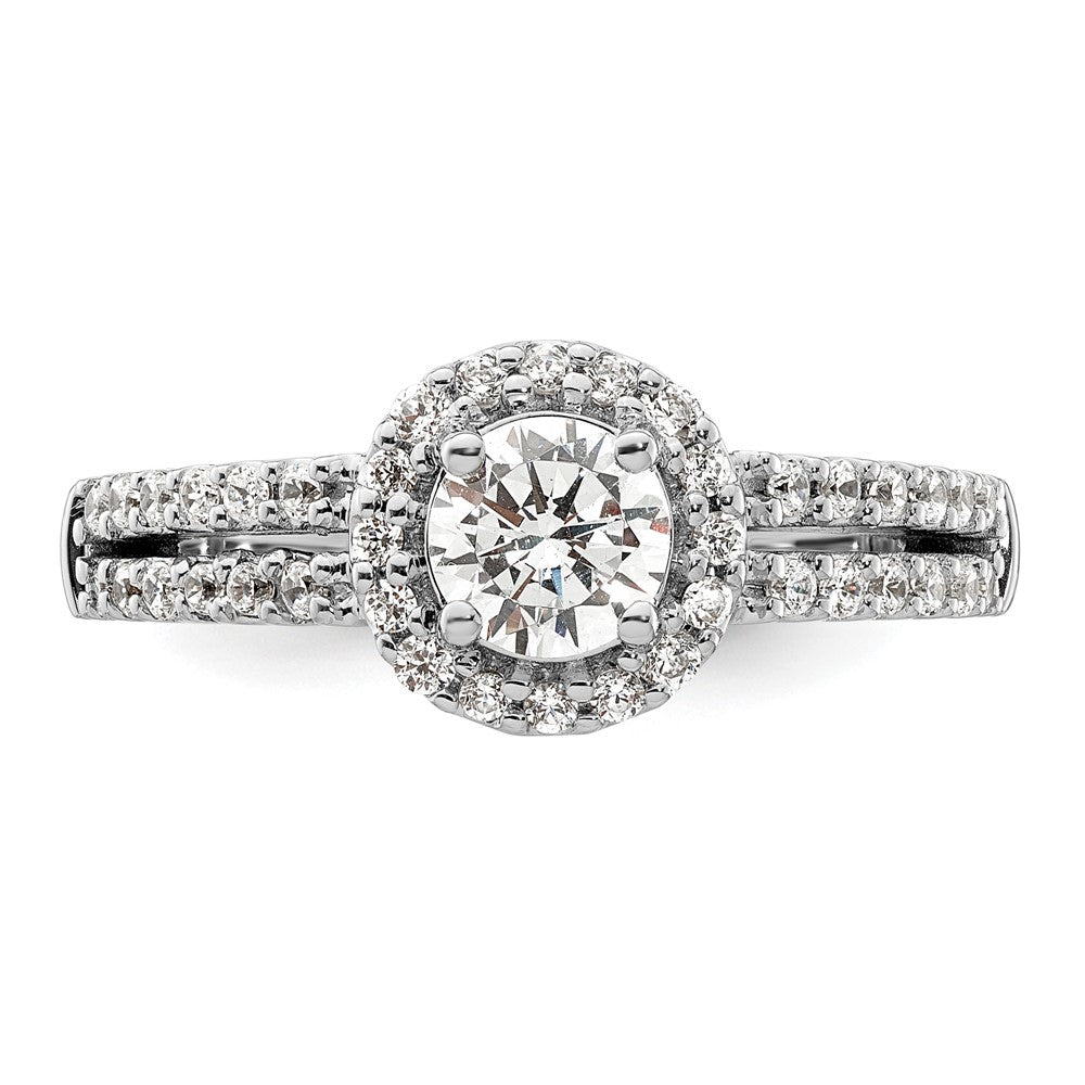 14K White Gold Round Simulated Diamond Halo Engagement Ring