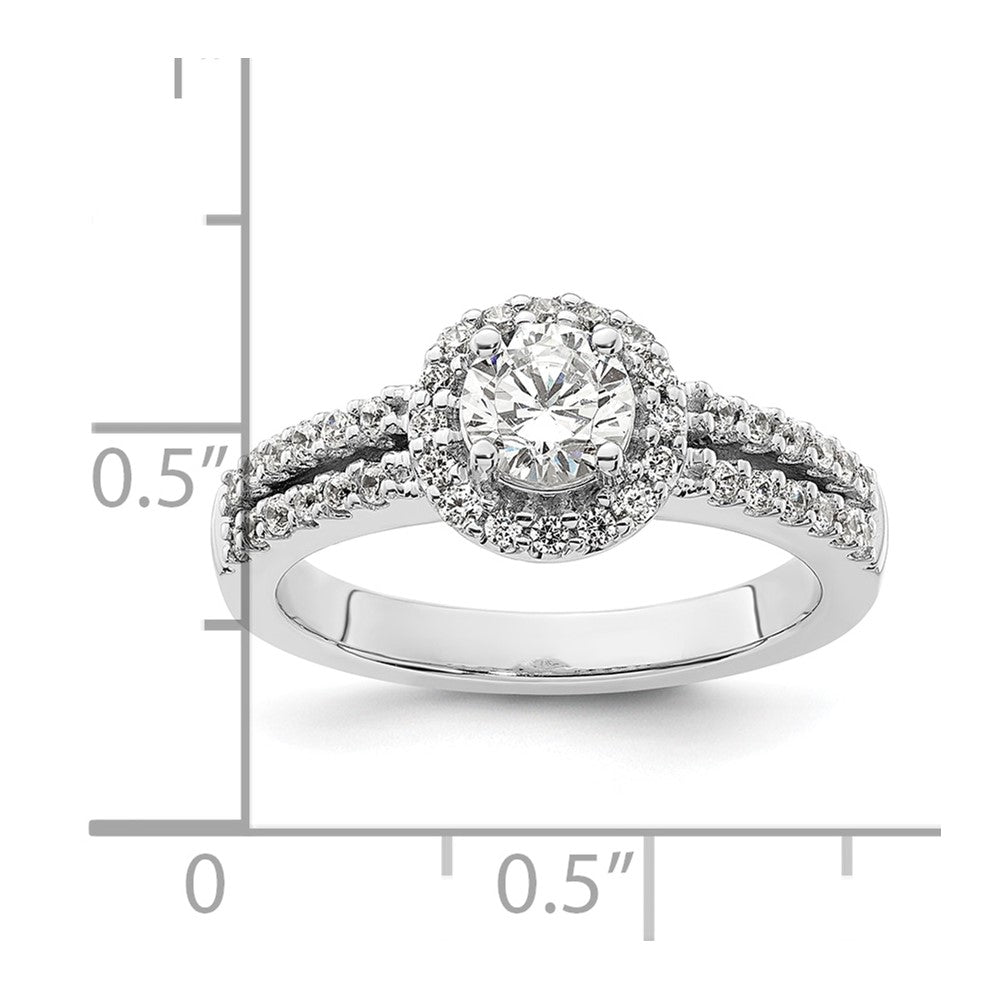 14K White Gold Round Simulated Diamond Halo Engagement Ring