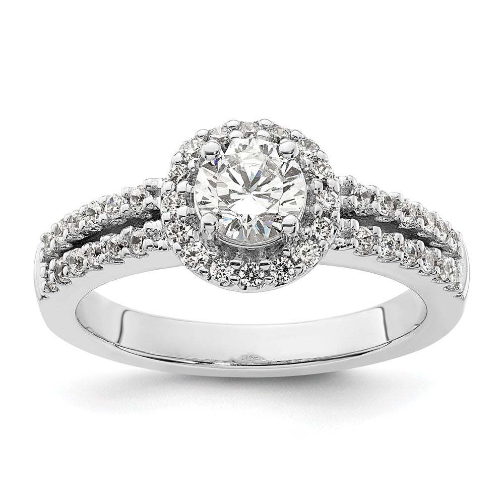 14K White Gold Round Simulated Diamond Halo Engagement Ring
