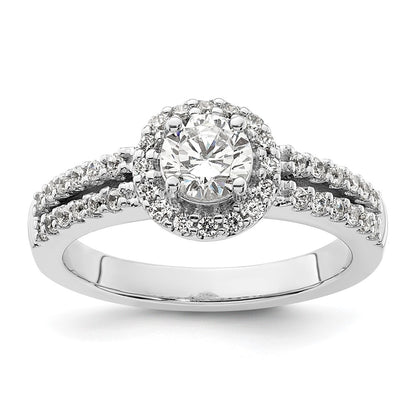 14K White Gold Round Simulated Diamond Halo Engagement Ring