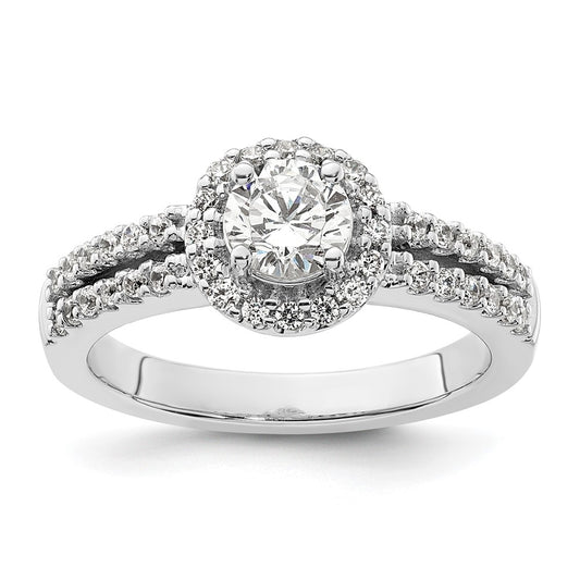 14K White Gold Round Simulated Diamond Halo Engagement Ring