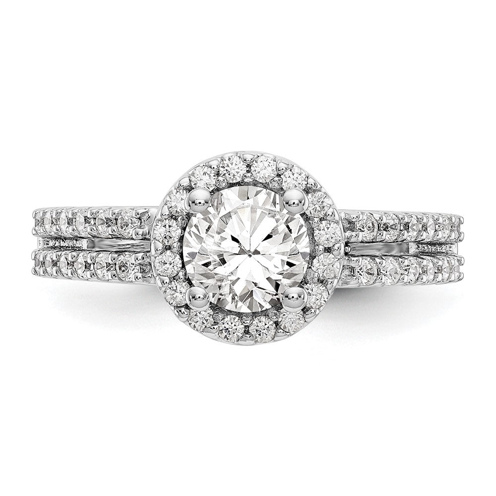 14K White Gold Round Simulated Diamond Halo Engagement Ring