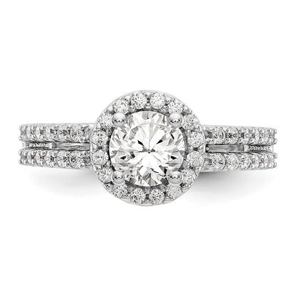 14K White Gold Round Simulated Diamond Halo Engagement Ring