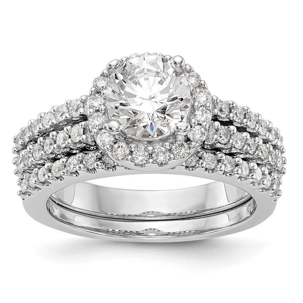 14K White Gold Round Simulated Diamond Halo Engagement Ring
