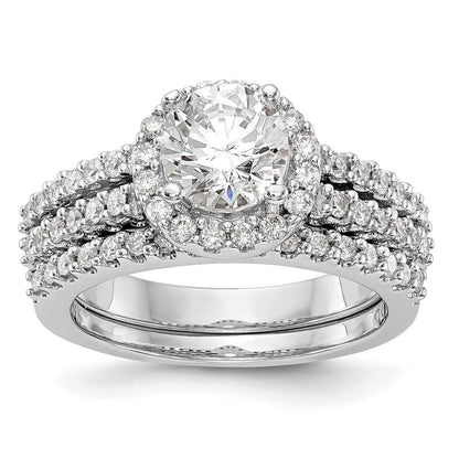 14K White Gold Round Simulated Diamond Halo Engagement Ring