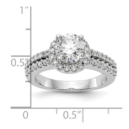 14K White Gold Round Simulated Diamond Halo Engagement Ring