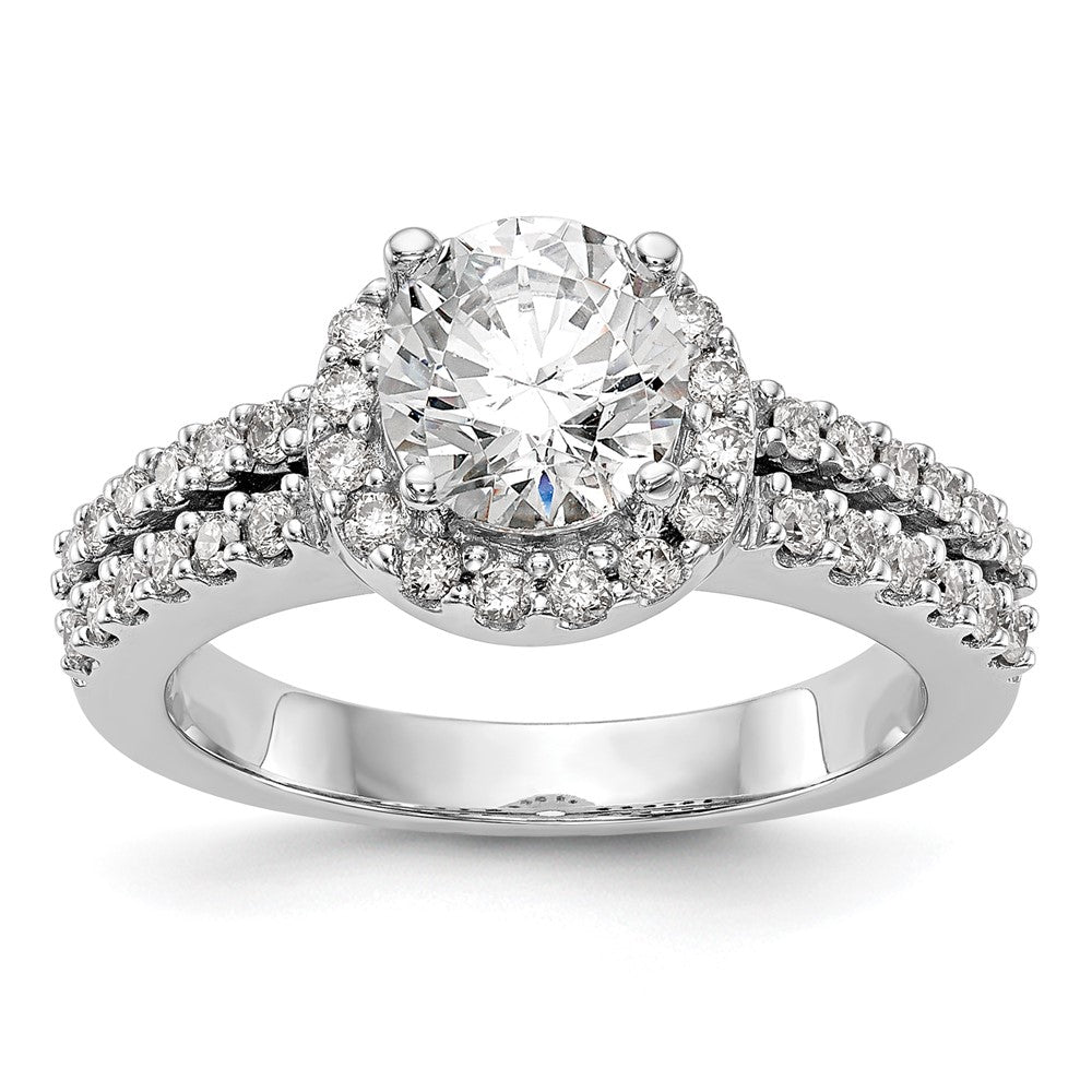 14K White Gold Round Simulated Diamond Halo Engagement Ring