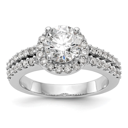 14K White Gold Round Simulated Diamond Halo Engagement Ring