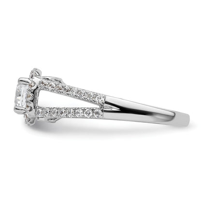 14K White Gold Round Simulated Diamond Halo Engagement Ring