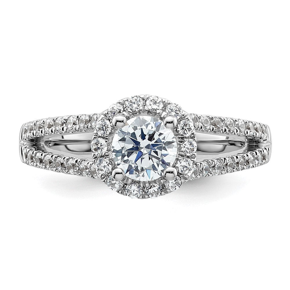 14K White Gold Round Simulated Diamond Halo Engagement Ring