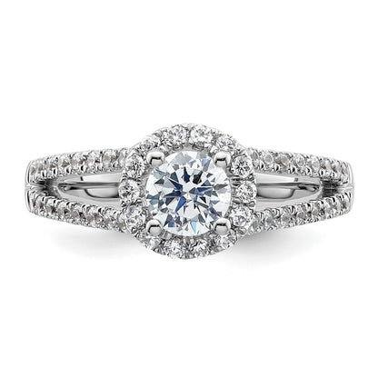 14K White Gold Round Simulated Diamond Halo Engagement Ring