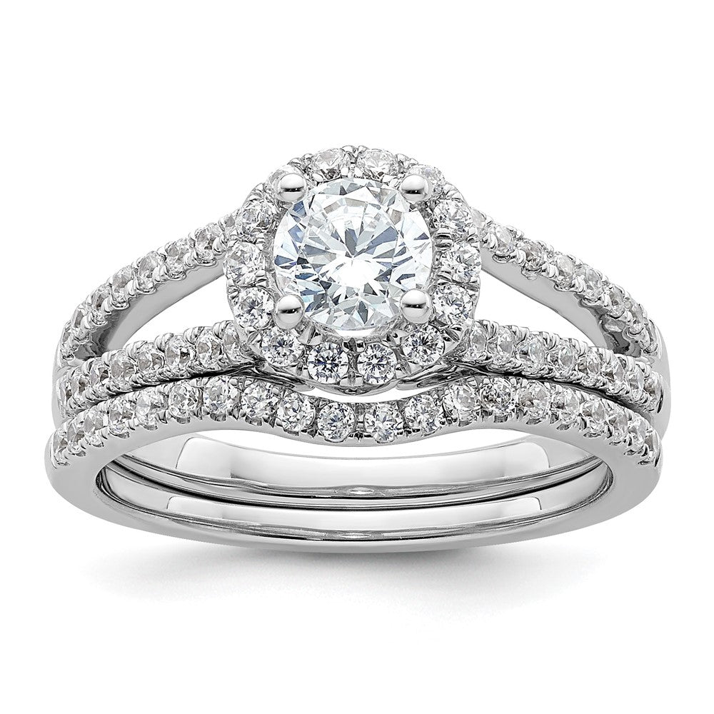 14K White Gold Round Simulated Diamond Halo Engagement Ring