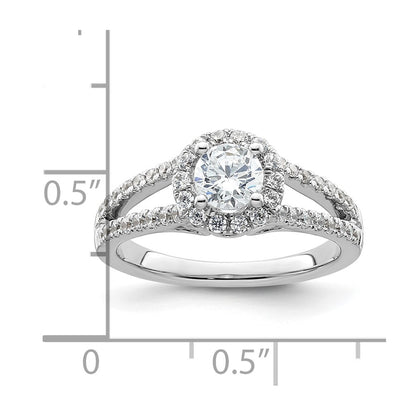 14K White Gold Round Simulated Diamond Halo Engagement Ring