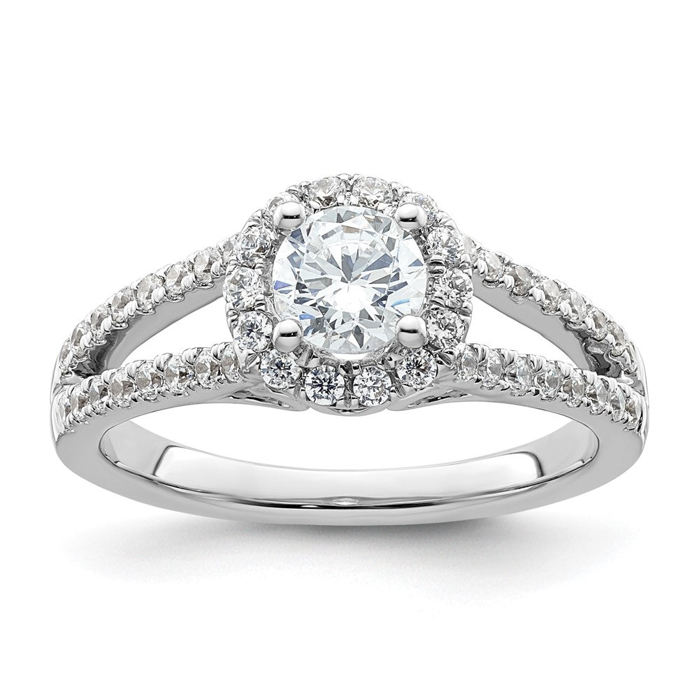 14K White Gold Round Simulated Diamond Halo Engagement Ring