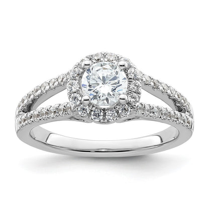 14K White Gold Round Simulated Diamond Halo Engagement Ring