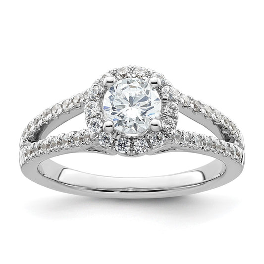 14K White Gold Round Simulated Diamond Halo Engagement Ring