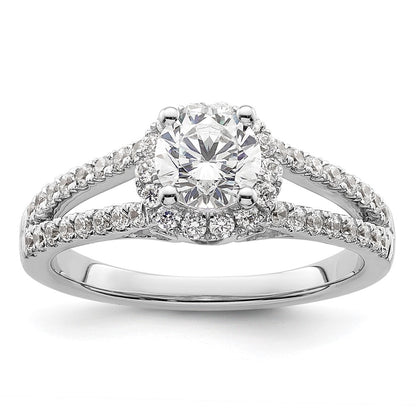 0.75ct. CZ Solid Real 14K White Gold Round Halo Engagement Ring