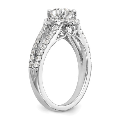 14K White Gold Round Simulated Diamond Halo Engagement Ring