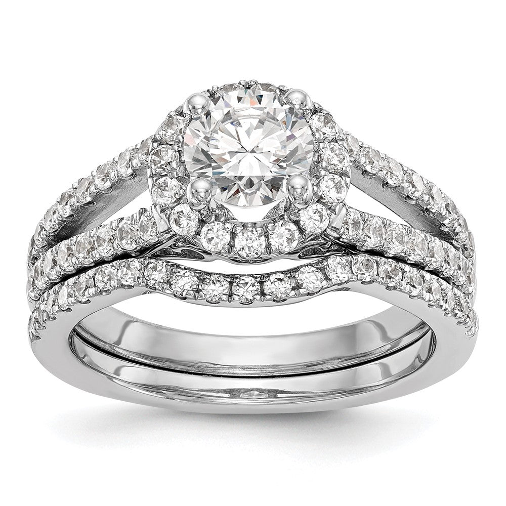 14K White Gold Round Simulated Diamond Halo Engagement Ring