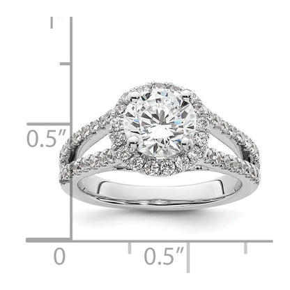 14K White Gold Round Simulated Diamond Halo Engagement Ring