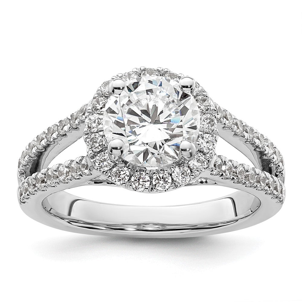 14K White Gold Round Simulated Diamond Halo Engagement Ring